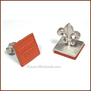 1" Rubber Stamp W/Fleur De Lis Top (Pewter)