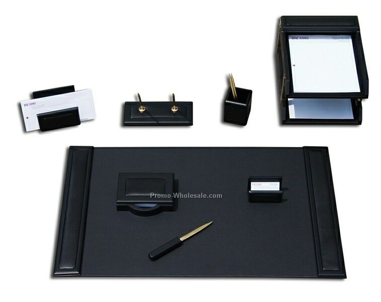 10-piece Wood & Leather Desk Set - Blackwood Trim