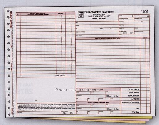 11"x8-1/2" 3 Part Repair Order W/ Special State Clauses For Florida