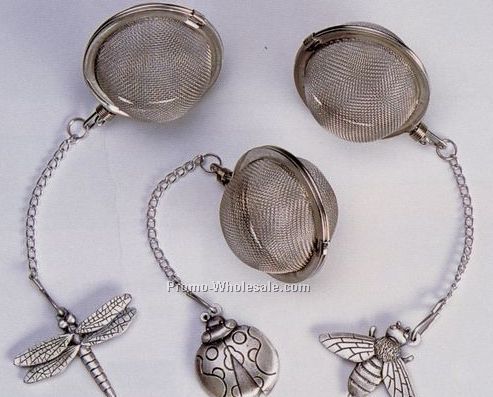 12 Pc. Tea Ball Infuser Garden Dweller Set W/ Pewter Charms & Display