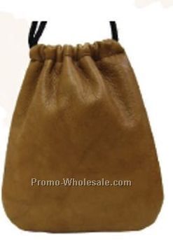 15-1/5cmx15-4/5cm Medium Brown Stone Wash Cowhide Drawstring Golf Pouch