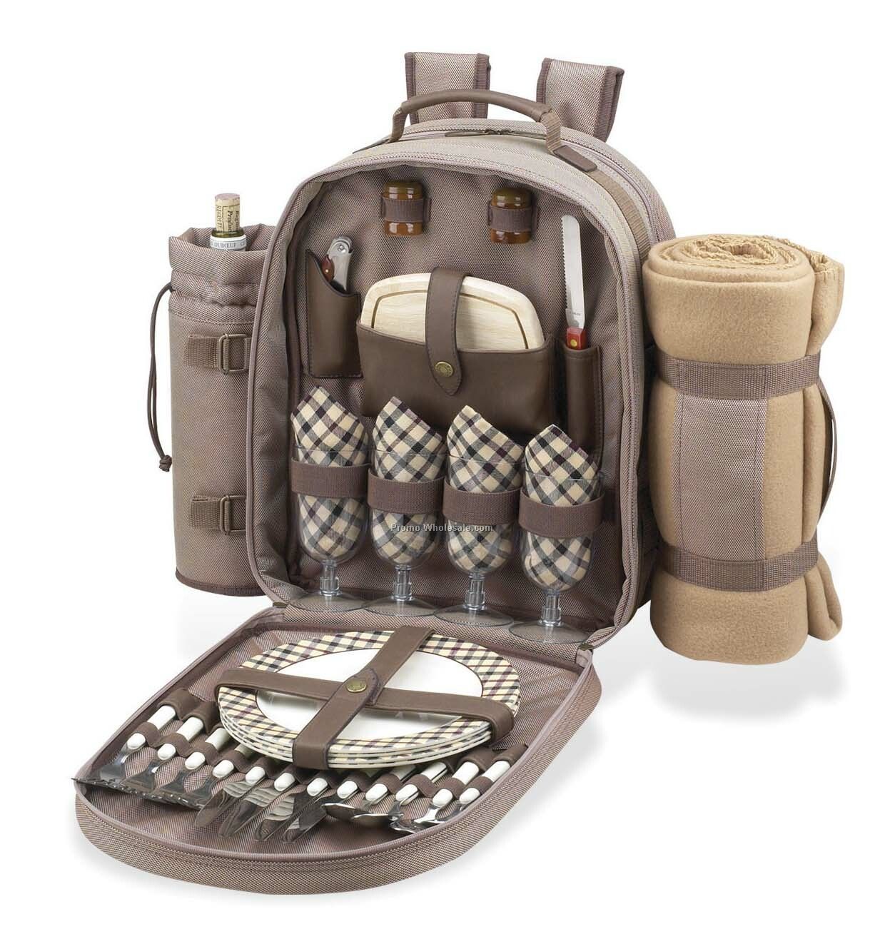 15"x16"x6.5" Picnic Backpack With Blanket For Four