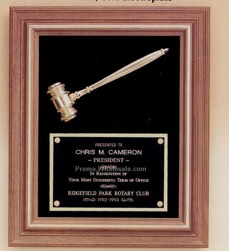 15"x18" Parliament Series Plaque With Metal Gold Gavel & Maroon Velour