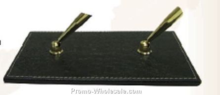 16-1/2cmx10cm Black Cowhide Desk Pen Holder