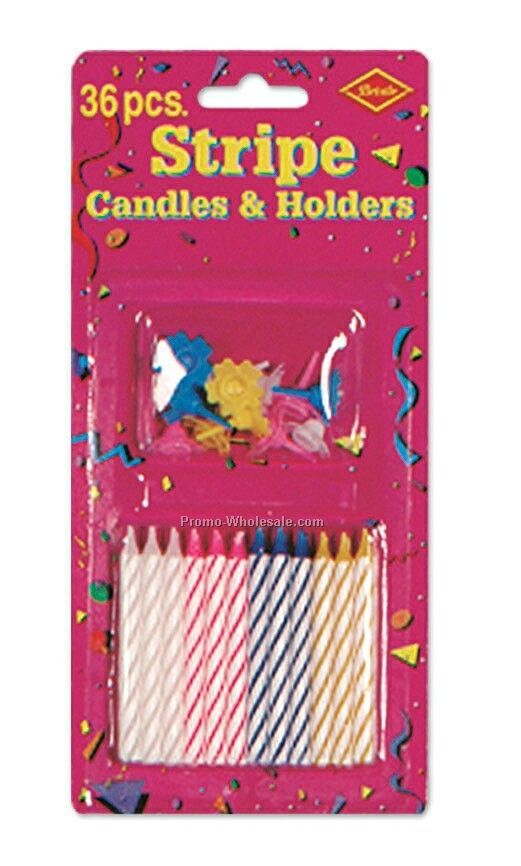 2-1/2" Celebration Stripe Candles & Holders