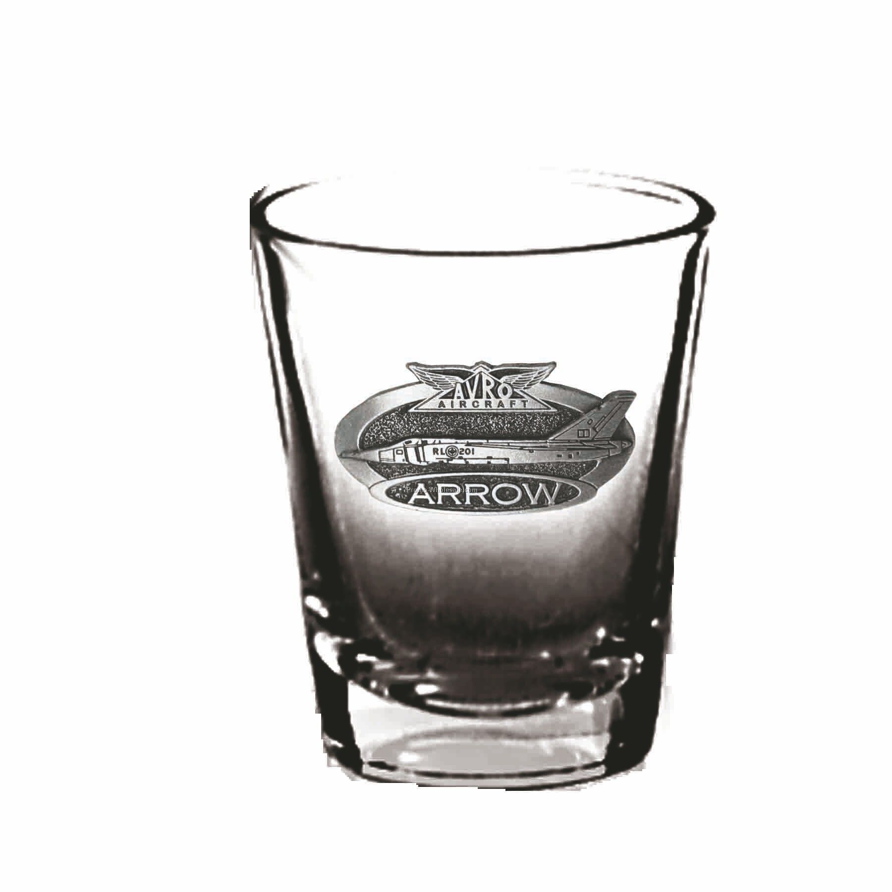 2 Oz. Short Optical Crystal Shooter Glass (Pewter Emblem)