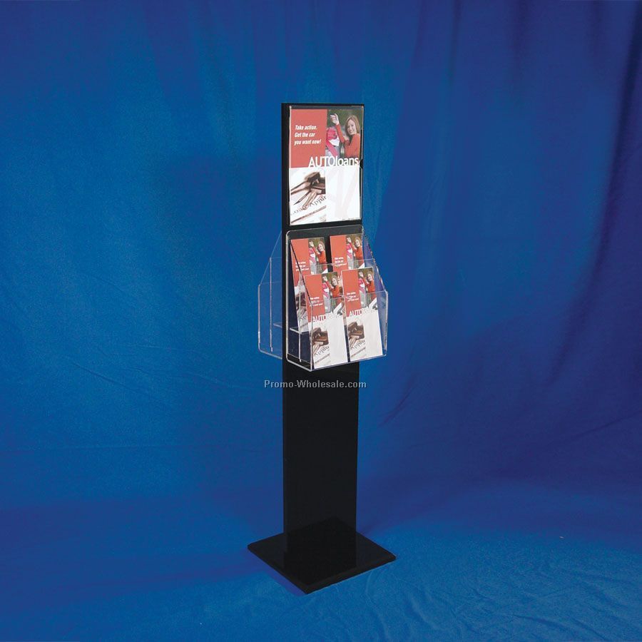 2-sided Literature Display Stand With Sign Holder & Adjustable Pockets