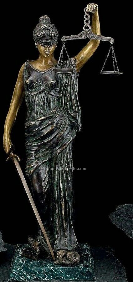 23" Bronze Lady Justice Statue Sculpture On Marble Base