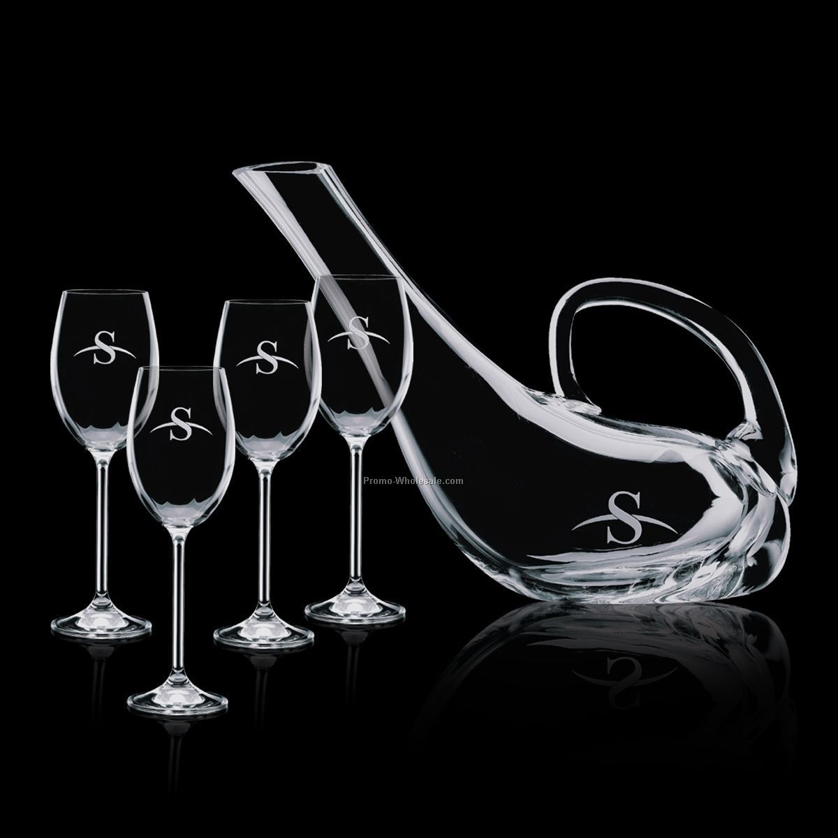 27 Oz. Crystal Addington Carafe & 4 Wine Glasses