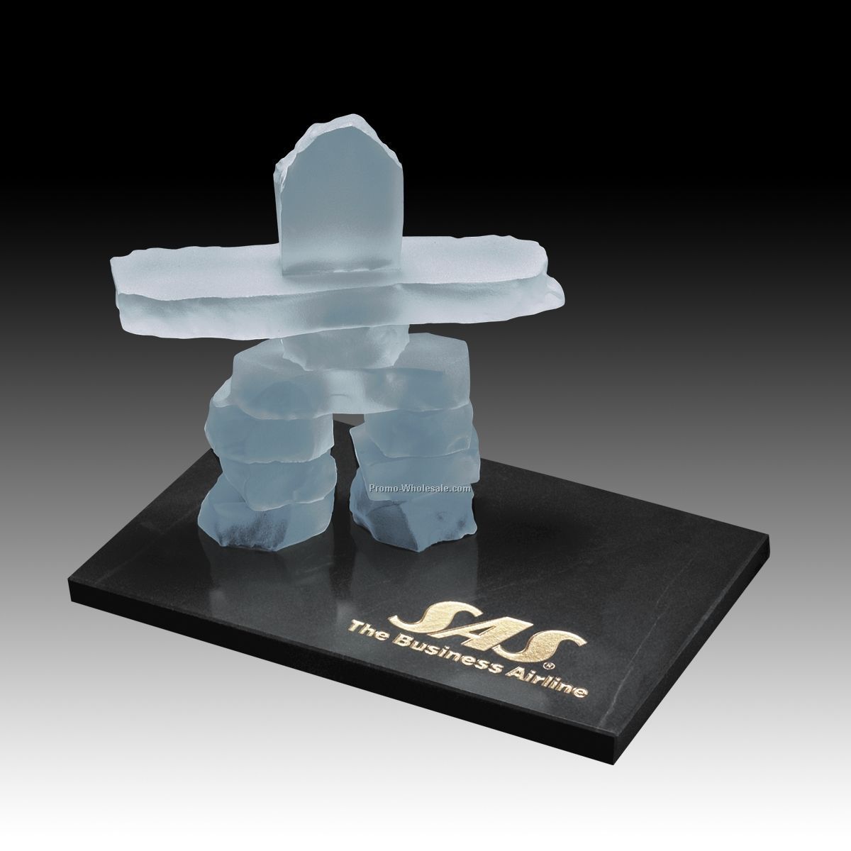 3-1/2" Frosted Inukshuk On Marble Base