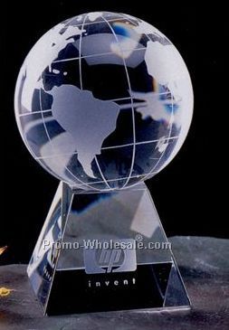 3-1/8" Crystal Globe W/ Latitude & Longitude Lines On Crystal Base