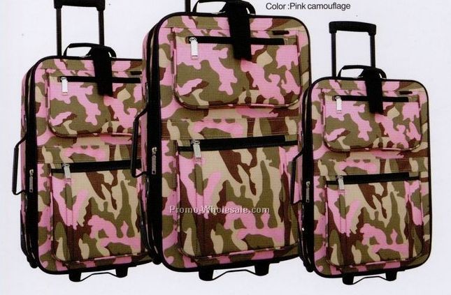3 Piece Pink Camouflaged Lady's Fashion Luggage