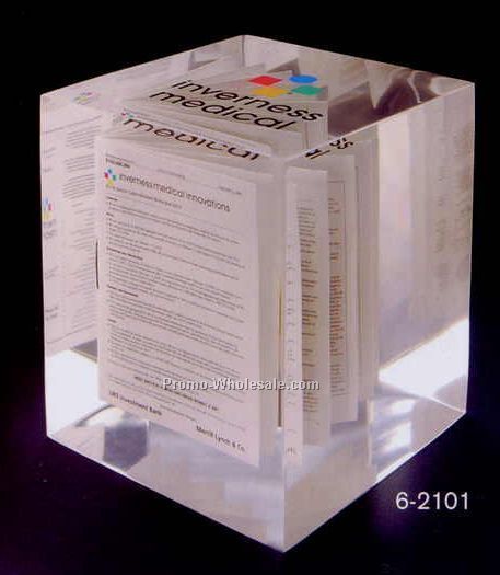 3"x3-1/2"x3" Acrylic Standing Cube Paper Weight Award