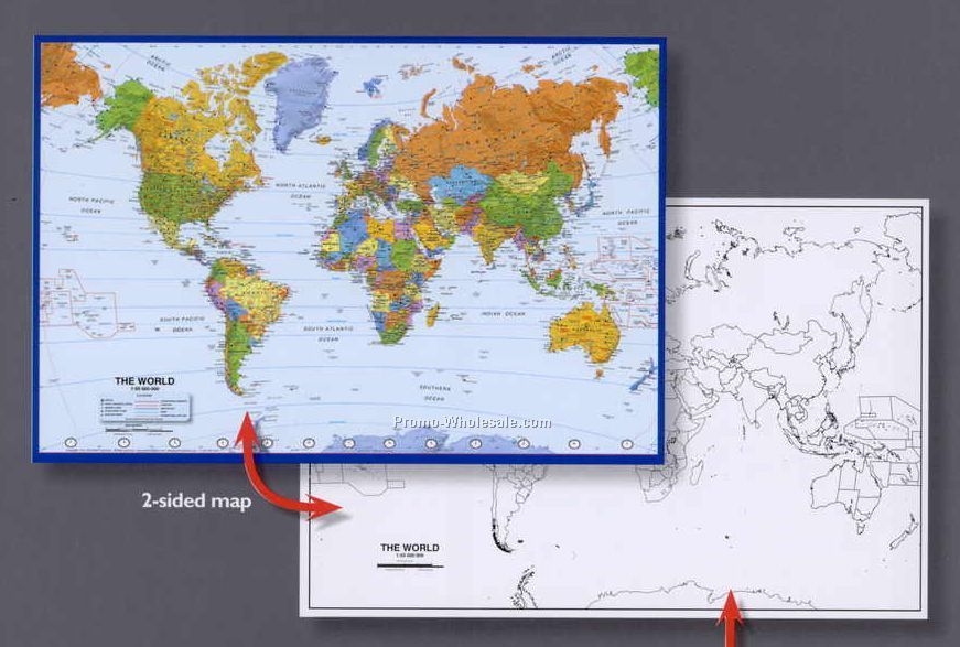 36"x24" Double Sided World Poster Map With Atlantic Centered