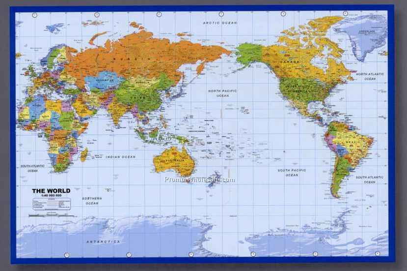36"x24" World Map Poster With Pacific Centered