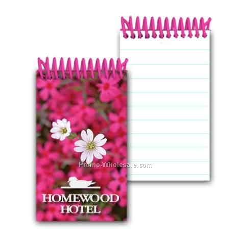 3d Lenticular Mini Notebook; Stock; White And Pink Flowers; Custom