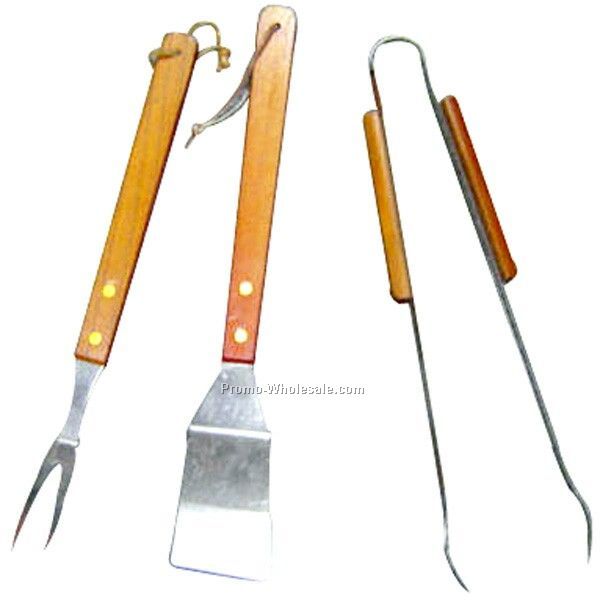 3pcs Bbq Tools Set W/Wood Handle