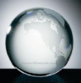 4" Optic Crystal World Globe With Flat Bottom