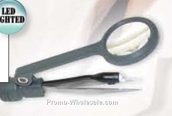 4x Power LED Lighted Magnifier W/ Attached Precision Tweezers