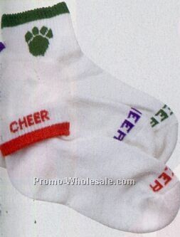 50% Cotton Paw Print Girls Cheer Socks (7-9)