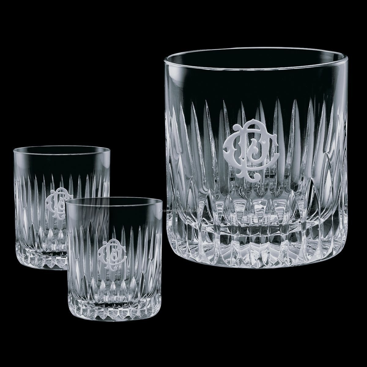 7" Crystal Carey Ice Bucket And 2 On-the-rocks Glasses