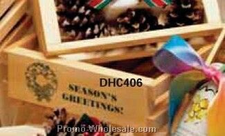 7-1/2"x8"x2-1/2" Seasons Greetings Wooden Slat Style Crate