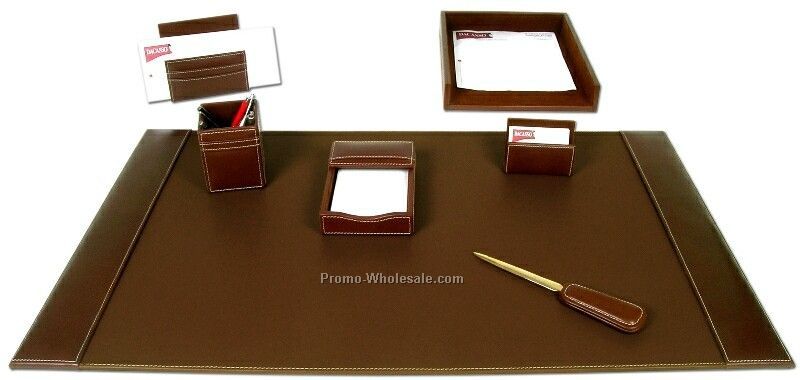 7-piece Rustic Leather Desk Set - Brown
