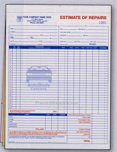 8-1/2"x11" 3 Part Estimate Of Repairs Form