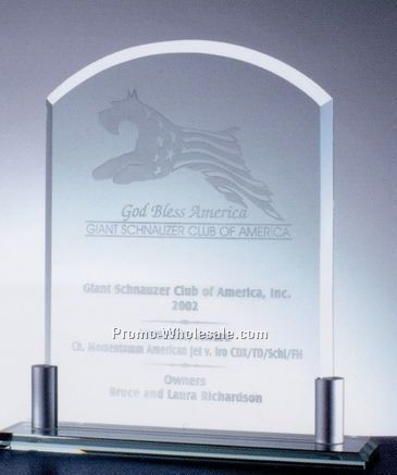 8-3/8"x8-1/2" Jade Glass Vertical Arch Award W/ Aluminum Base