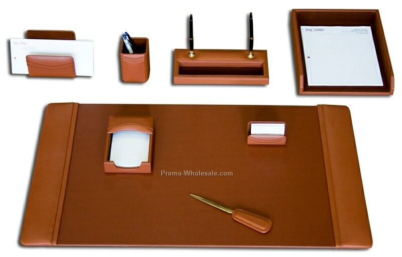 8-piece Classic Leather Desk Set - Tan