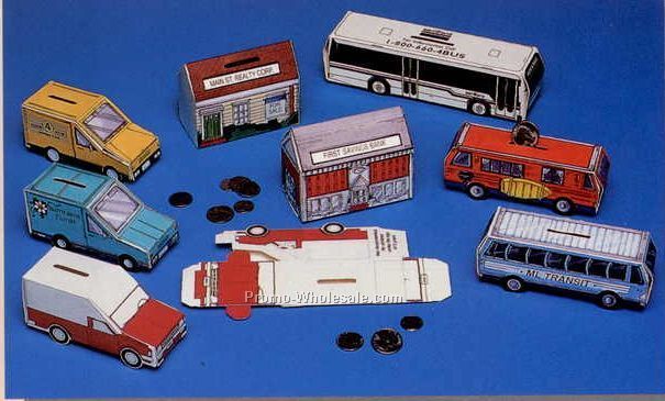 8"x2"x2" Stock Large Bus Fold Up Banks (4 Color)