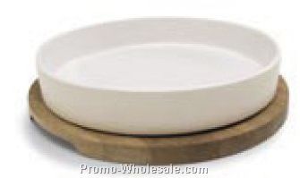 9-1/2" Stoneware Oven Dish With Oak Tray