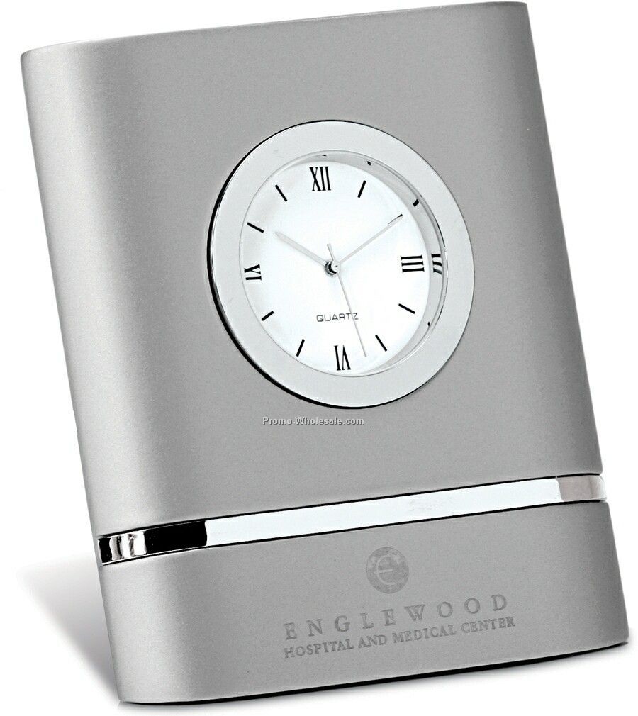 Big Panel Style Desk Clock W/ Polished Metal Inlay