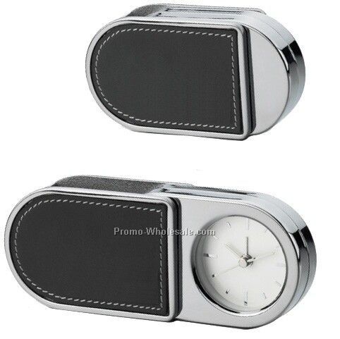 Black Leather And Silver Metal Alarm Clock