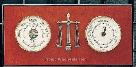 Brass Tide Clock/Barometer/Thermometer On Burlwood - Golf Ornament
