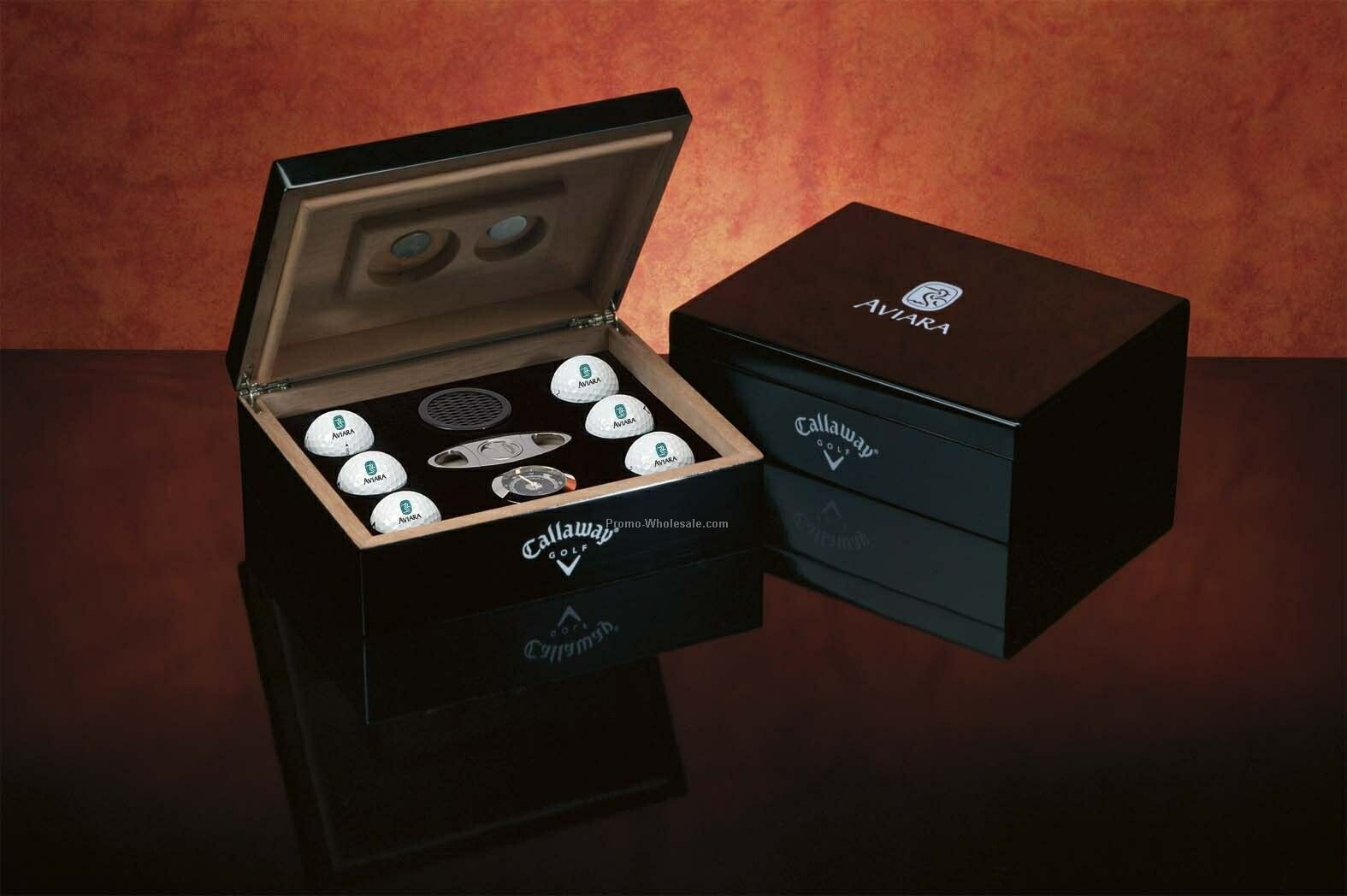 Callaway Humidor With 6 Hx Hot Bite Balls & Cigar Cutter