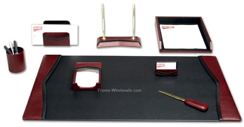 Contemporary Style 8-piece Leather Desk Set - Burgundy
