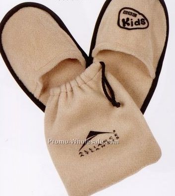 Fleece Slippers With Fleece Draw String Bag