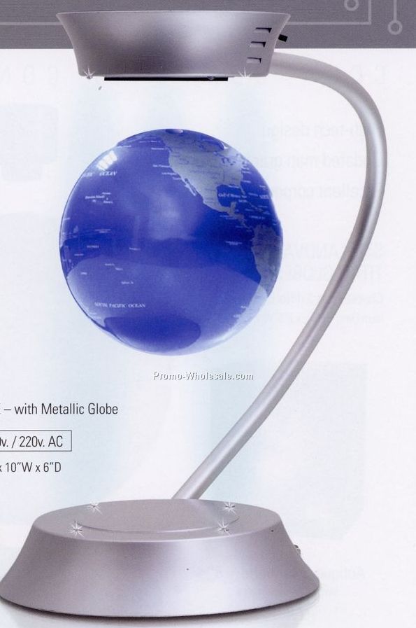 Floating Ideas Metallic Blue Globe W/ Cosmic Silver Base
