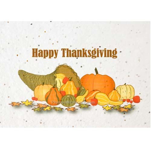 Floral Seed Paper Holiday Card With Stock Message - Happy Thanksgiving
