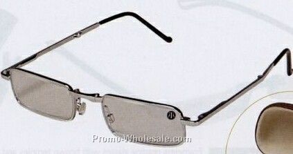 Foldable Reading Glasses W/ Silver Frames & Temples (Leather Mini-case)