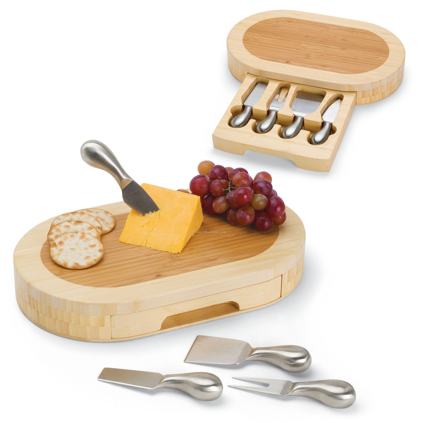 Formaggio Oval Cutting Board With Slide Out Drawer For Cheese Tools
