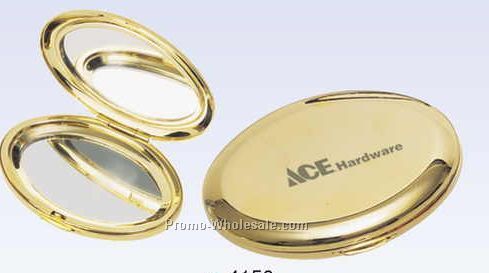 Gold Plated Metal Oval Compact Mirror (Engraved)