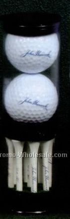 Golf Tube Pack With Nine 2-1/8" Tees & 2 Callaway Titleist Dt Carry Balls