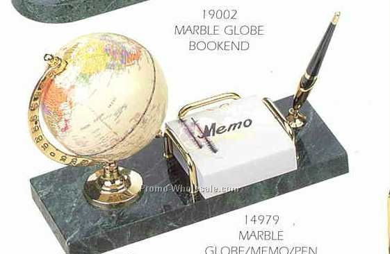 Green Marble Stand W/Memo/Globe & Pen Set