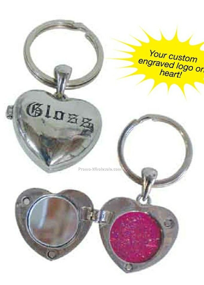 Heart Lip Gloss W/ Mirror On Keychain