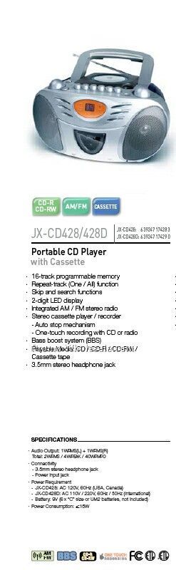 Jwin Portable CD AM/FM Stereo Cassette Dual Volt