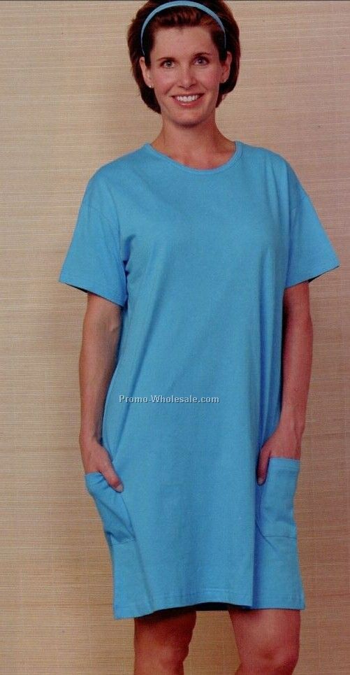 Ladies Anvil Semi-sheer Tee Dress W/ Patch Pockets (One Size)