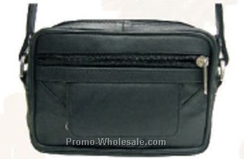 Ladies Black Lambskin Mini Bag With Front Pouch & 2 Belt Loops