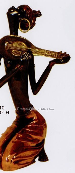 Lady Figurine W/Mandolin-copper Finished